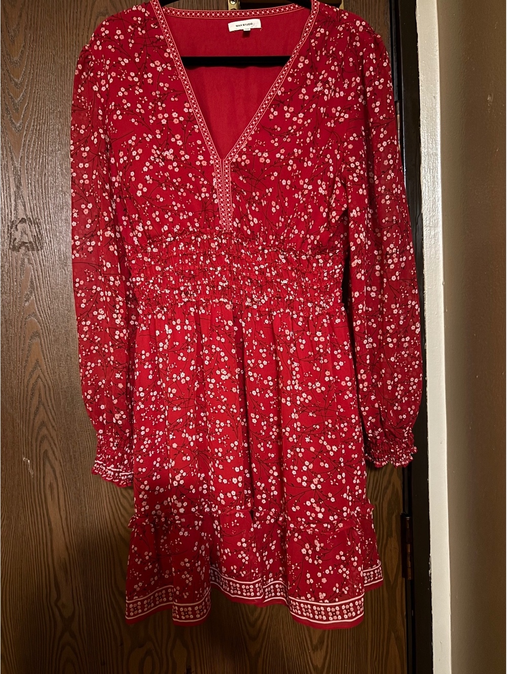 Red Floral Tiered Boho Whimsy Fall Midi Dress